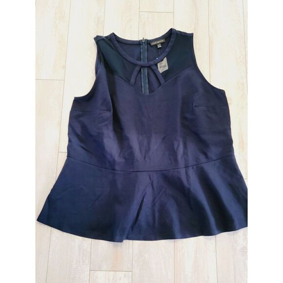Lane Bryant 18/20 Navy Peplum Top Babydoll Casual Swing Blouse Rear Zip NWT - Picture 1 of 6